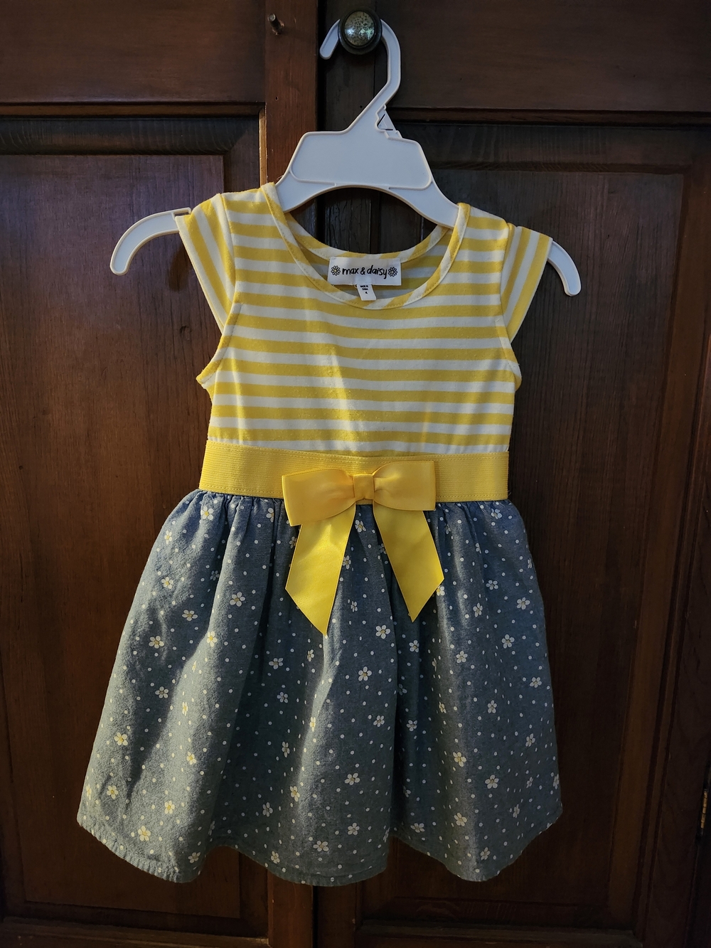 Max & Daisy Yellow Striped & Blue Floral Toddler Dress – Size 4